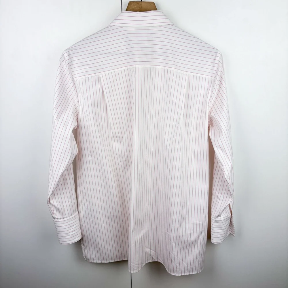 Lafayette 148 New York Striped Button Down Cotton Shirt Pink White Poplin Small - Picture 5 of 5